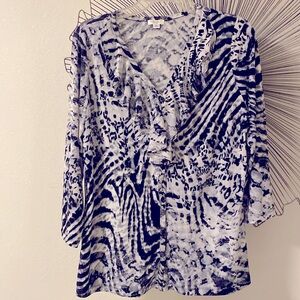 Nine West Animal Print Button Up Tunic Blouse Size L